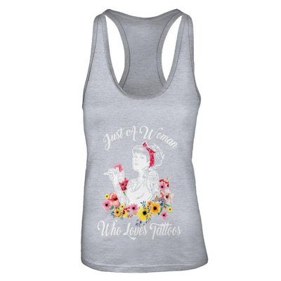 Just A Woman Who Loves Tattoos-T-Shirt & Tank Top-Women's Ideal Racerback Tank-Heather Grey
