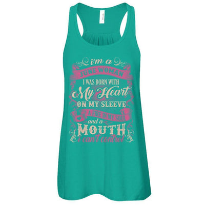 I Am A June Woman I Was Born With My Heart On My Sleeve-T-Shirt & Tank Top-Women's Flowy Racerback Tank-Kelly