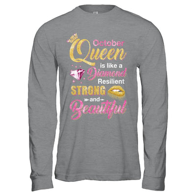 October Girls Queen Is Diamond Strong Beautiful-T-Shirt & Hoodie-Long Sleeve T-Shirt-Sport Grey