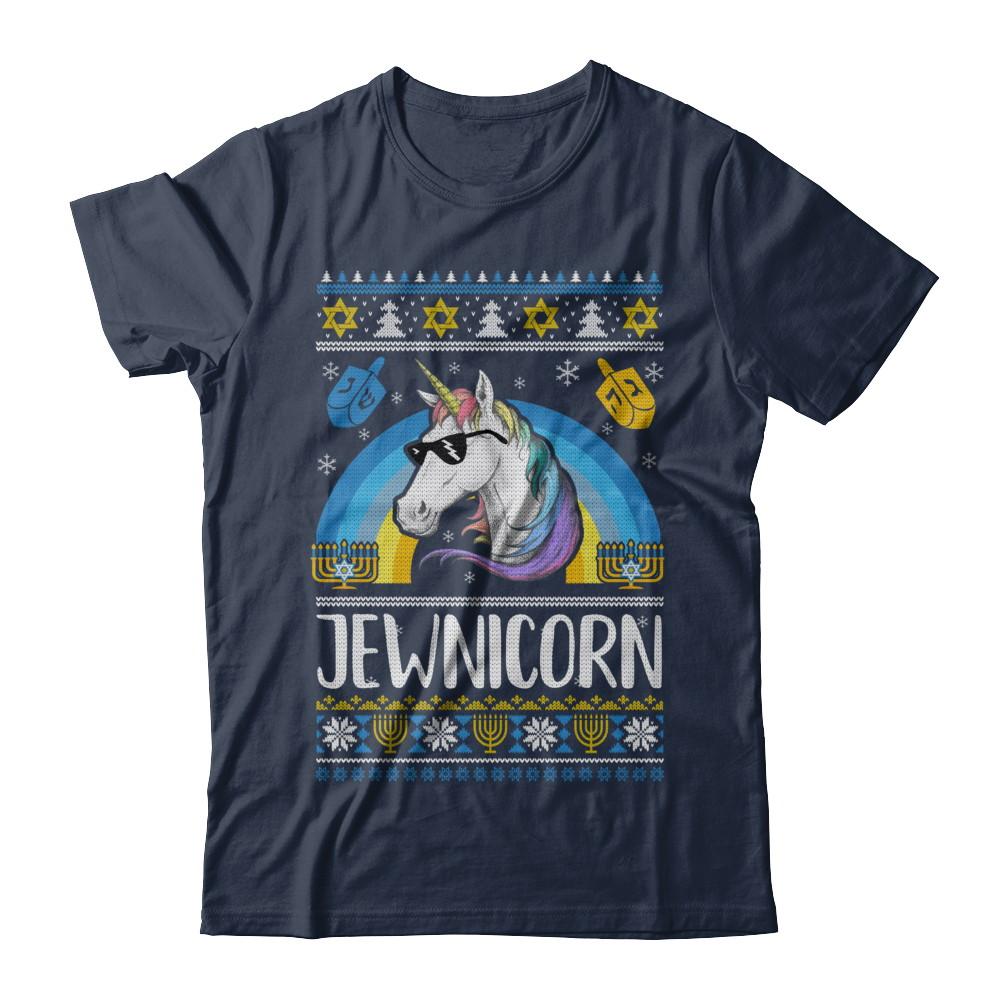 Jewnicorn Funny Jewish Unicorn Hanukkah Chanukah Sweater-T-Shirt & Sweatshirt-Classic T-Shirt-Navy