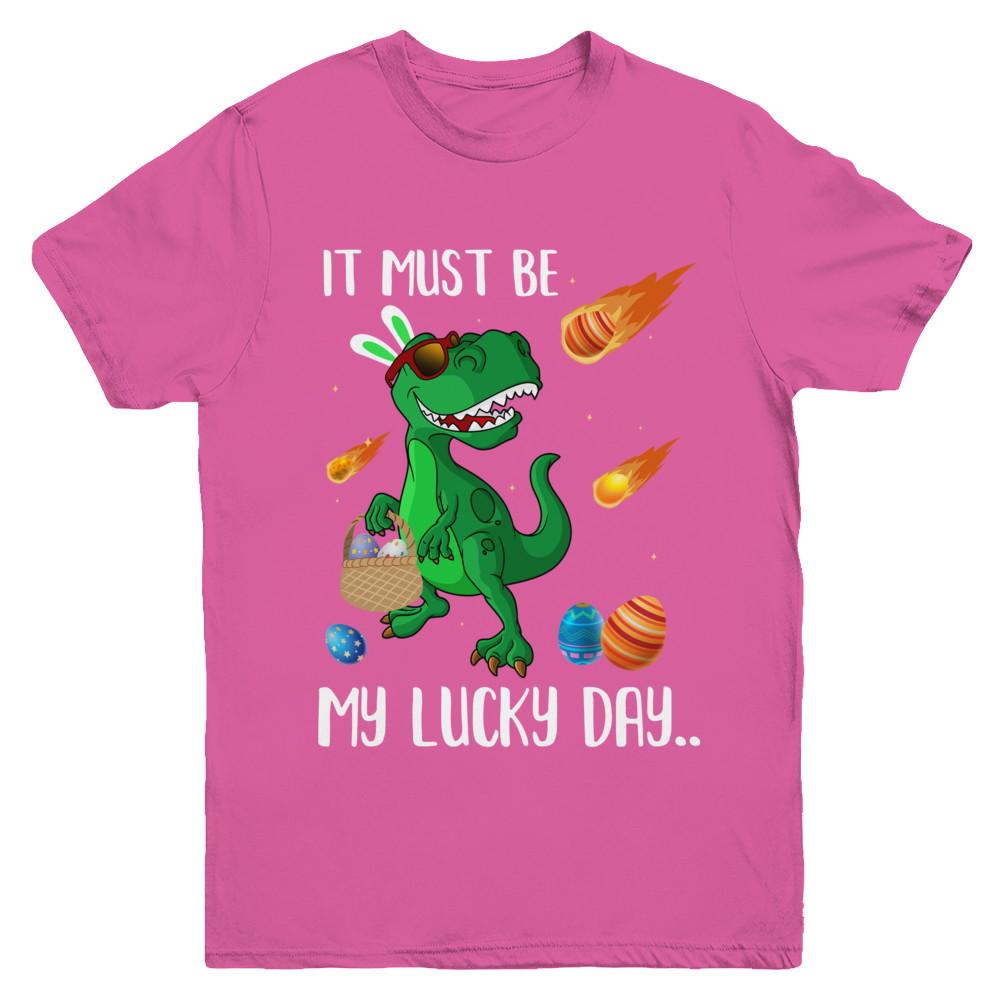 Funny Easter Bunny Dinosaur It Must Be My Lucky Day Youth-Youth Shirt-Youth T-Shirt-Heliconia
