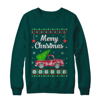 Snow Tree Truck Merry Christmas Ugly Sweater-T-Shirt & Sweatshirt-Crewneck Sweatshirt-Deep Forest