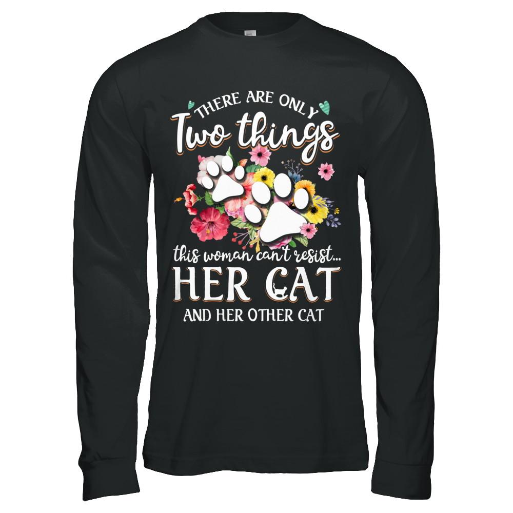 This Woman Can't Resist Her Cat And Her Other Cat-T-Shirt & Hoodie-Long Sleeve T-Shirt-Black