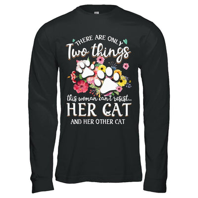 This Woman Can't Resist Her Cat And Her Other Cat-T-Shirt & Hoodie-Long Sleeve T-Shirt-Black