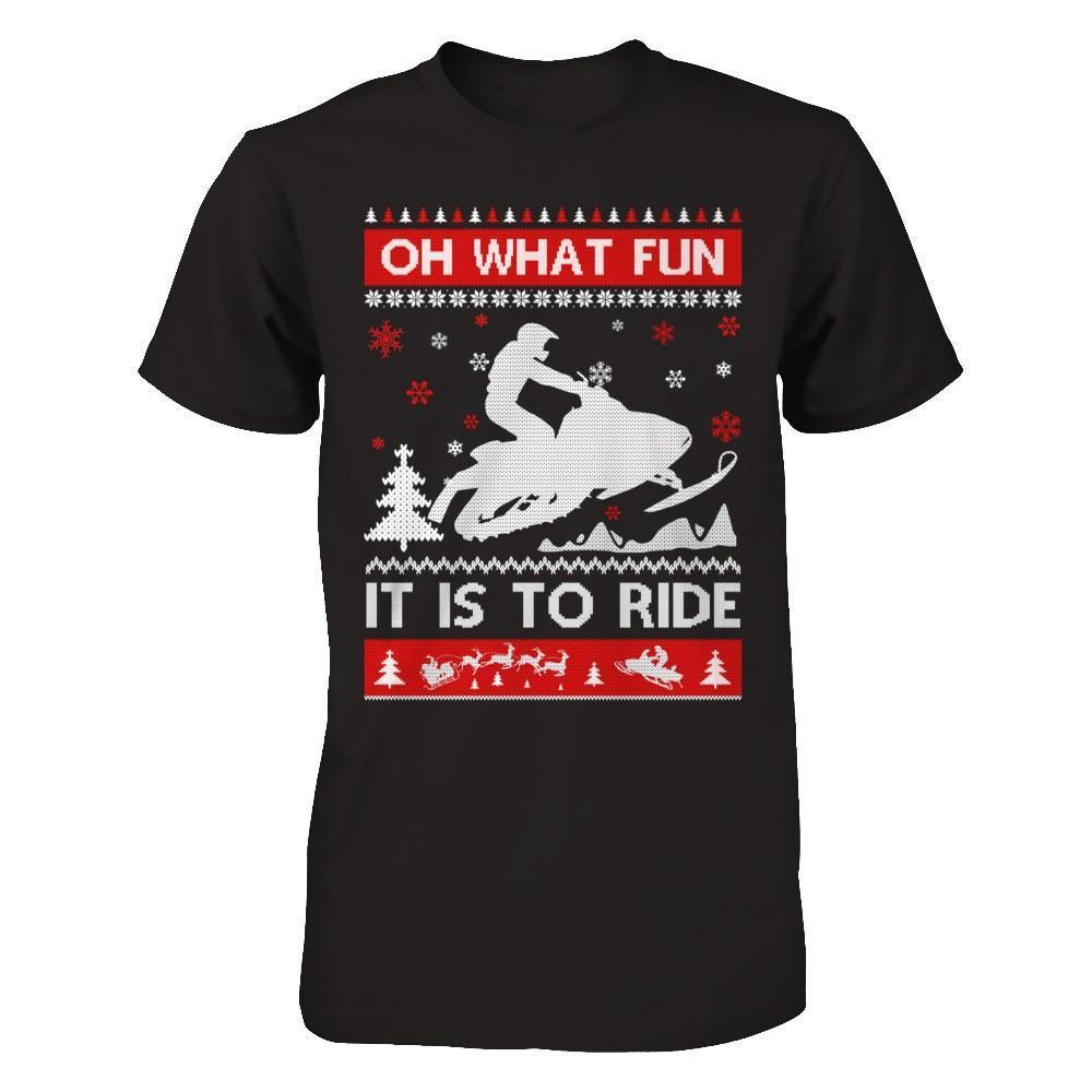 Snowmobile Sweater Christmas Oh What Fun It Is To Ride-T-Shirt & Hoodie-Premium T-Shirt-Black