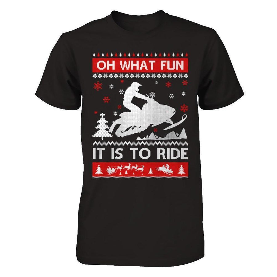 Snowmobile Sweater Christmas Oh What Fun It Is To Ride-T-Shirt & Hoodie-Premium T-Shirt-Black
