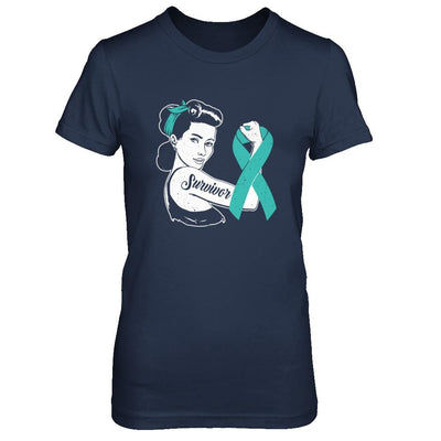 We Can Cure It Ovarian Cancer Teal Awareness Survivor-T-Shirt & Hoodie-Women's T-Shirt-Navy