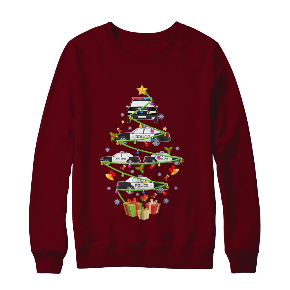 Police Officer Car Christmas Tree Ornament Decor Gift-T-Shirt & Sweatshirt-Crewneck Sweatshirt-Maroon