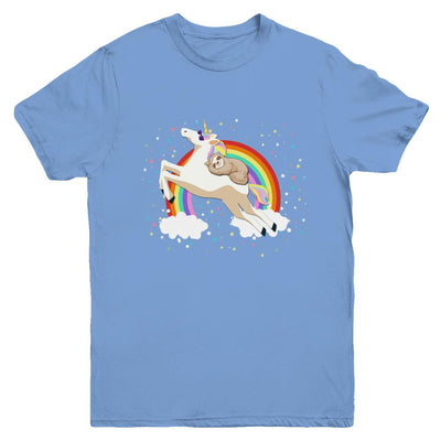 Funny Sloth Riding Unicorn Lover Youth-Youth Shirt-Youth T-Shirt-Carolina Blue