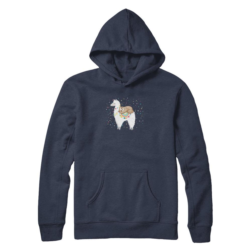 Funny Sloth Riding Llama Lover-T-Shirt & Tank Top-Pullover Hoodie-Navy