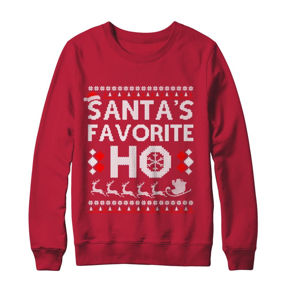 Santa's Favorite Ho Funny Ugly Sweater Christmas-T-Shirt & Sweatshirt-Crewneck Sweatshirt-Red
