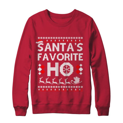 Santa's Favorite Ho Funny Ugly Sweater Christmas-T-Shirt & Sweatshirt-Crewneck Sweatshirt-Red