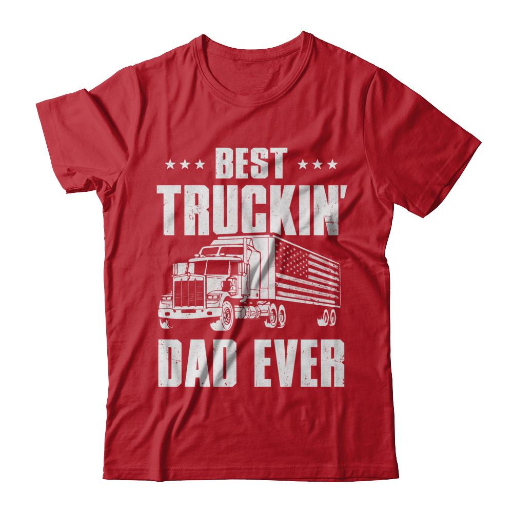 Best Truckin' Dad Ever American Flag Trucker Fathers Day-T-Shirt & Hoodie-Classic T-Shirt-Red