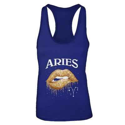 Aries Zodiac March April Birthday Gift Golden Lipstick-T-Shirt & Tank Top-Women's Ideal Racerback Tank-Royal