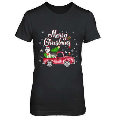 Husky Retriever Rides Red Truck Christmas Pajama-T-Shirt & Sweatshirt-Women's T-Shirt-Black