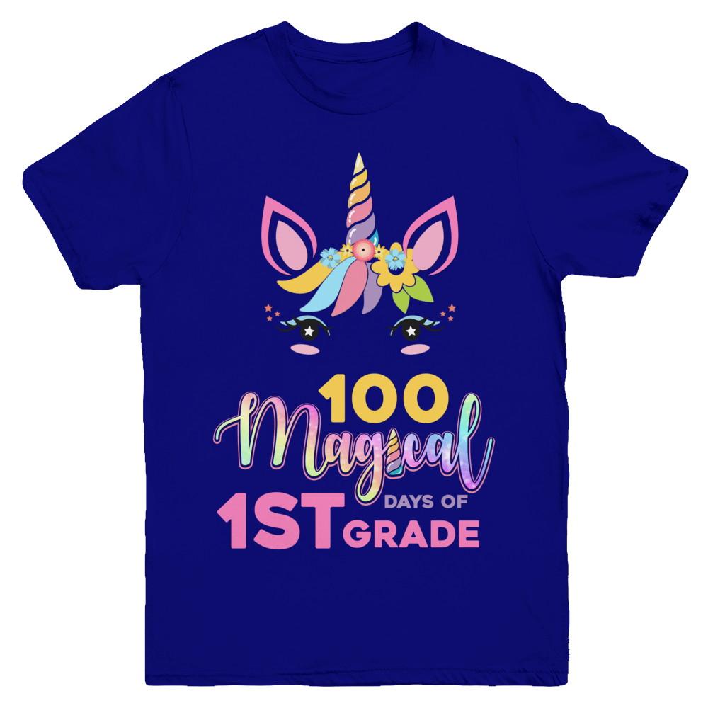 100 Magical Days Of 1St Grade School Unicorn Girl Gift Youth-Youth Shirt-Youth T-Shirt-Navy