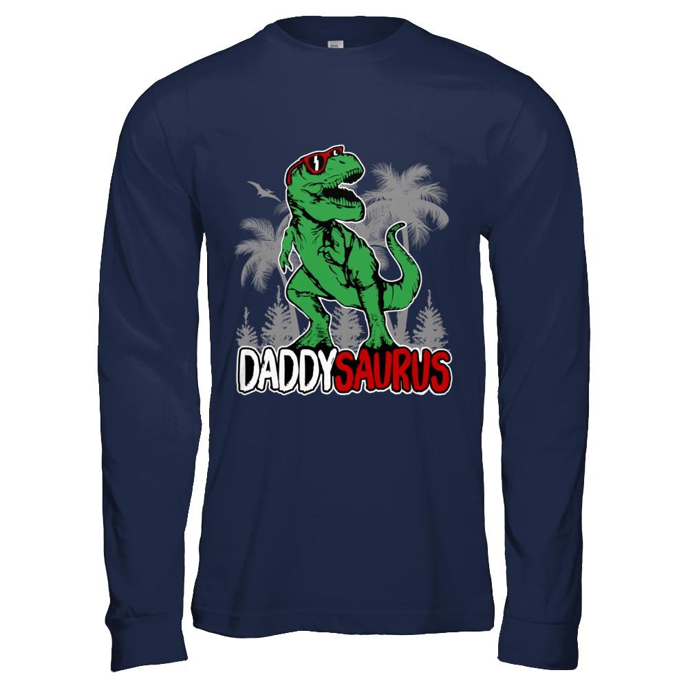 Daddysaurus Fathers Day Dinosaur T Rex Daddy Saurus-T-Shirt & Hoodie-Long Sleeve T-Shirt-Navy