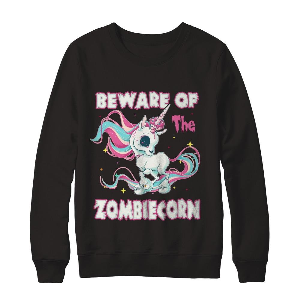 Beware Of The Zombiecorn Unicorn-T-Shirt & Sweatshirt-Crewneck Sweatshirt-Black