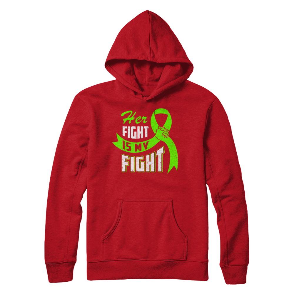 Her Fight is My Fight Liver Cancer Awareness Green Ribbon-T-Shirt & Hoodie-Pullover Hoodie-Red