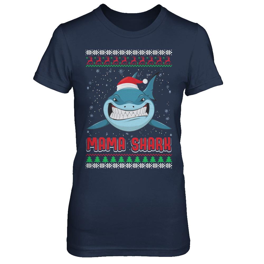 Mama Claus Shark Family Matching Christmas Ugly Sweater-T-Shirt & Sweatshirt-Women's T-Shirt-Navy