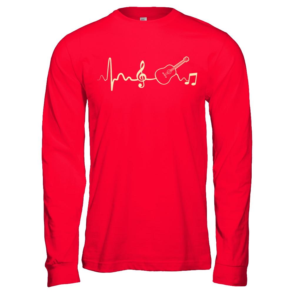 Acoustic Guitar Heartbeat-T-Shirt & Hoodie-Long Sleeve T-Shirt-Red