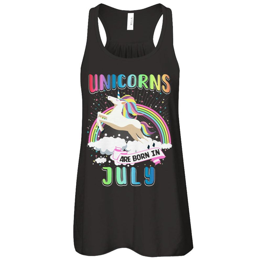 Unicorns Are Born In July Colorful Fun Birthday-T-Shirt & Tank Top-Women's Flowy Racerback Tank-Black
