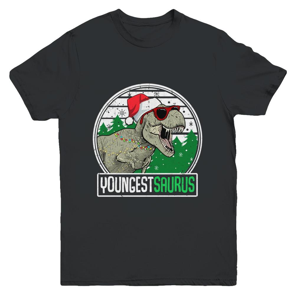 Youngestsaurus Youngest Dinosaur T-Rex Family Christmas Youth-Youth Shirt-Youth T-Shirt-Black