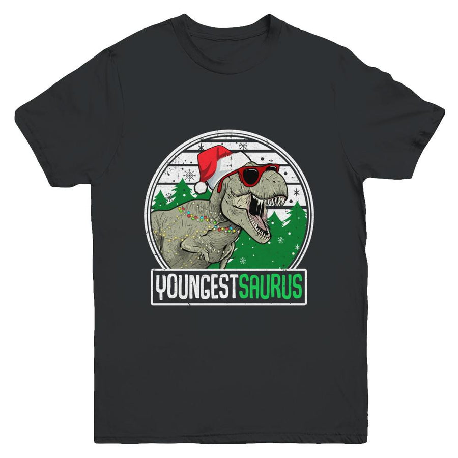 Youngestsaurus Youngest Dinosaur T-Rex Family Christmas Youth-Youth Shirt-Youth T-Shirt-Black