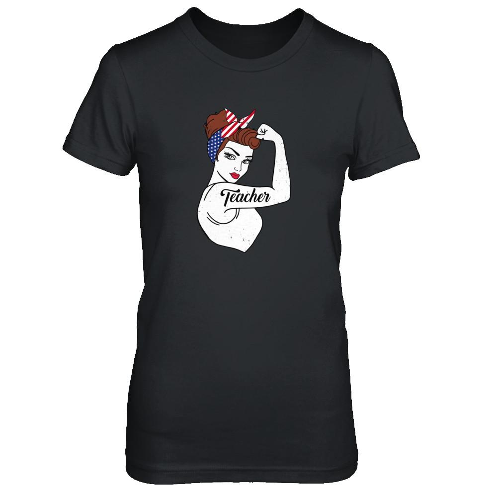 Teacher Vet Strong Woman American Flag Nursing 4Th Of July-T-Shirt & Tank Top-Women's T-Shirt-Black