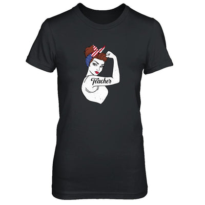 Teacher Vet Strong Woman American Flag Nursing 4Th Of July-T-Shirt & Tank Top-Women's T-Shirt-Black