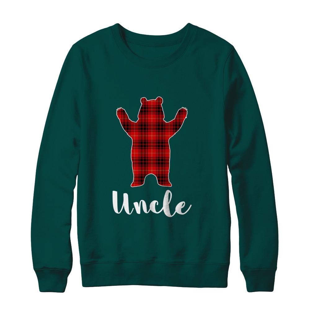 Red Uncle Bear Buffalo Plaid Family Christmas Pajamas-T-Shirt & Sweatshirt-Crewneck Sweatshirt-Deep Forest