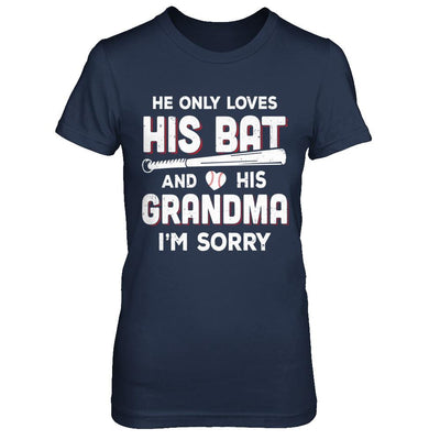 He Only Loves His Bat And His Grandma Baseball-T-Shirt & Hoodie-Women's T-Shirt-Navy
