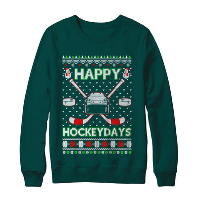 Happy Hockeydays Hockey Ugly Christmas Sweater-T-Shirt & Sweatshirt-Crewneck Sweatshirt-Deep Forest