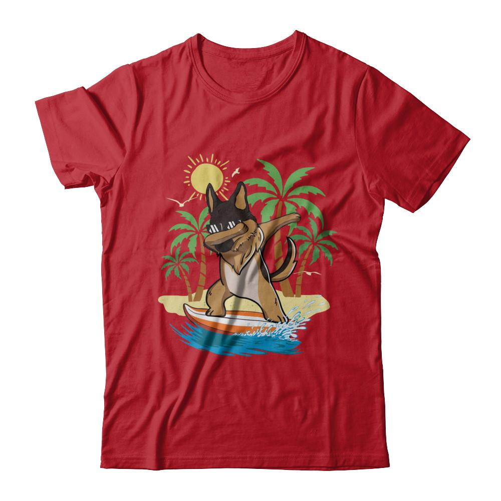 Summer Vacation Dabbing German Shepherd Surfing Surfboard Gift-T-Shirt & Hoodie-Classic T-Shirt-Red