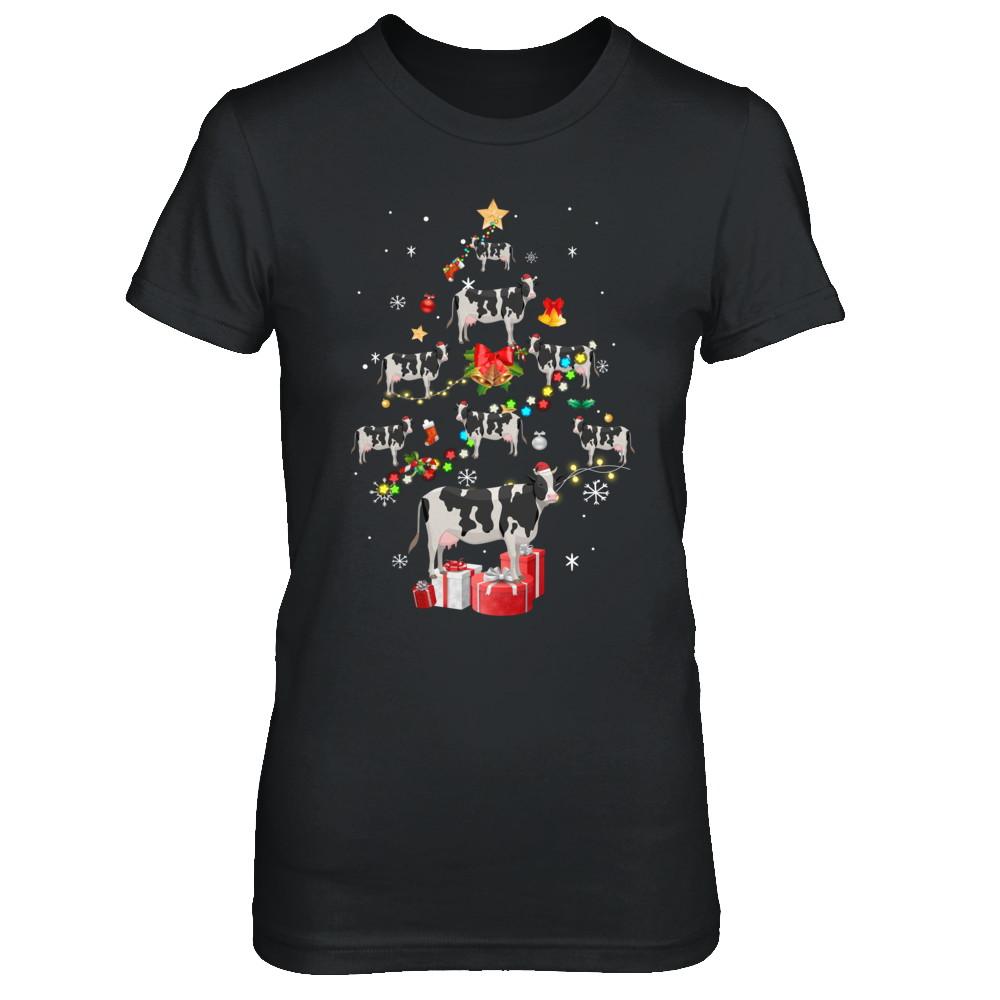 Farmer Cow Christmas Tree Decor Xmas Gift-T-Shirt & Sweatshirt-Women's T-Shirt-Black