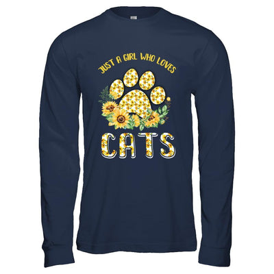 Just A Girl Who Loves Cats And Sunflowers-T-Shirt & Hoodie-Long Sleeve T-Shirt-Navy