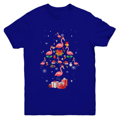Santa Flamingo Christmas Tree Gift Youth-Youth Shirt-Youth T-Shirt-Navy