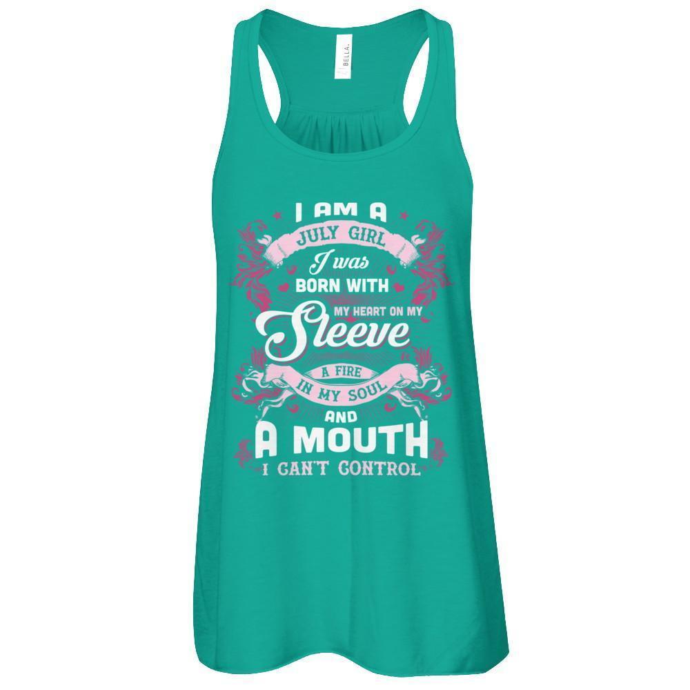 I Am A July Girl I Was Born With My Heart On My Sleeve-T-Shirt & Tank Top-Women's Flowy Racerback Tank-Kelly
