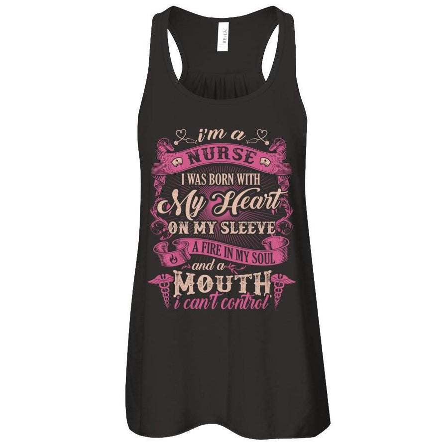 I'm A Nurse I Was Born With My Heart On My Sleeve-T-Shirt & Tank Top-Women's Flowy Racerback Tank-Black