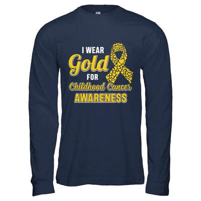 Dad Mom I Wear Gold For Childhood Cancer Awareness-T-Shirt & Hoodie-Long Sleeve T-Shirt-Navy