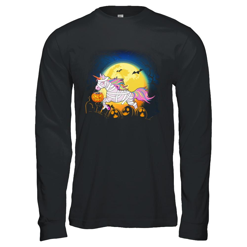 Halloween Pumpkin Unicorn Gift For Kids Girls-T-Shirt & Hoodie-Long Sleeve T-Shirt-Black
