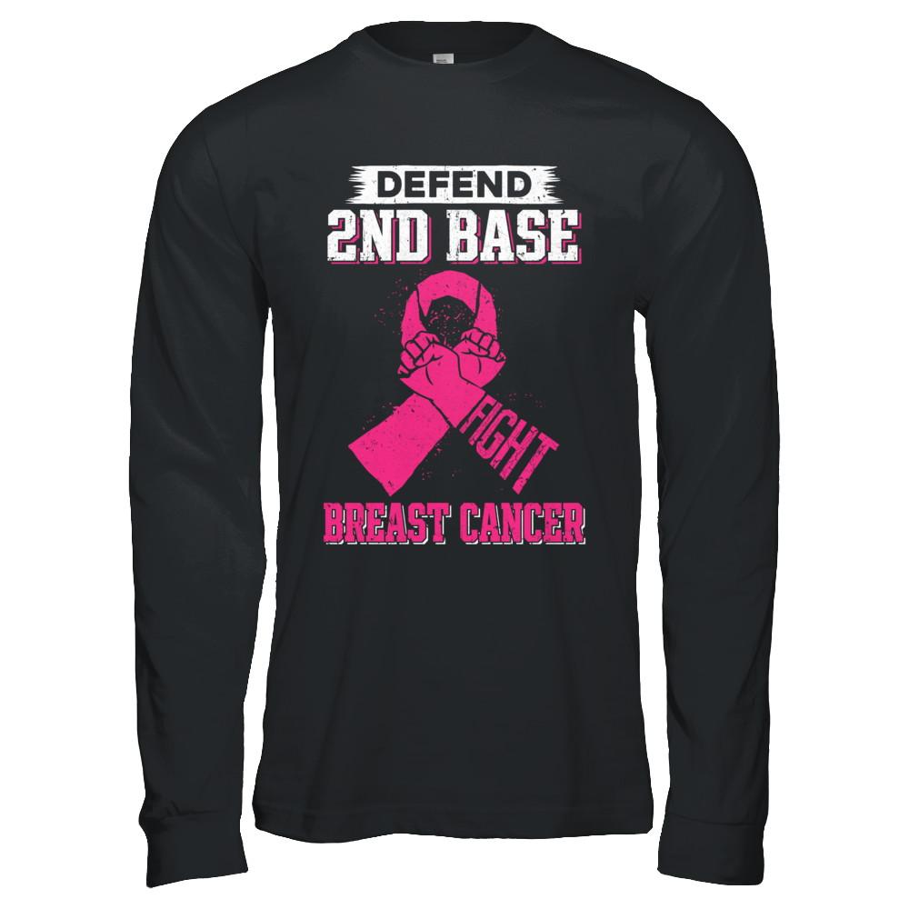 Defend 2nd Base Fight Breast Cancer Awareness-T-Shirt & Hoodie-Long Sleeve T-Shirt-Black