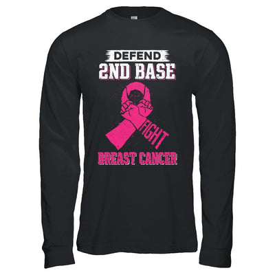 Defend 2nd Base Fight Breast Cancer Awareness-T-Shirt & Hoodie-Long Sleeve T-Shirt-Black