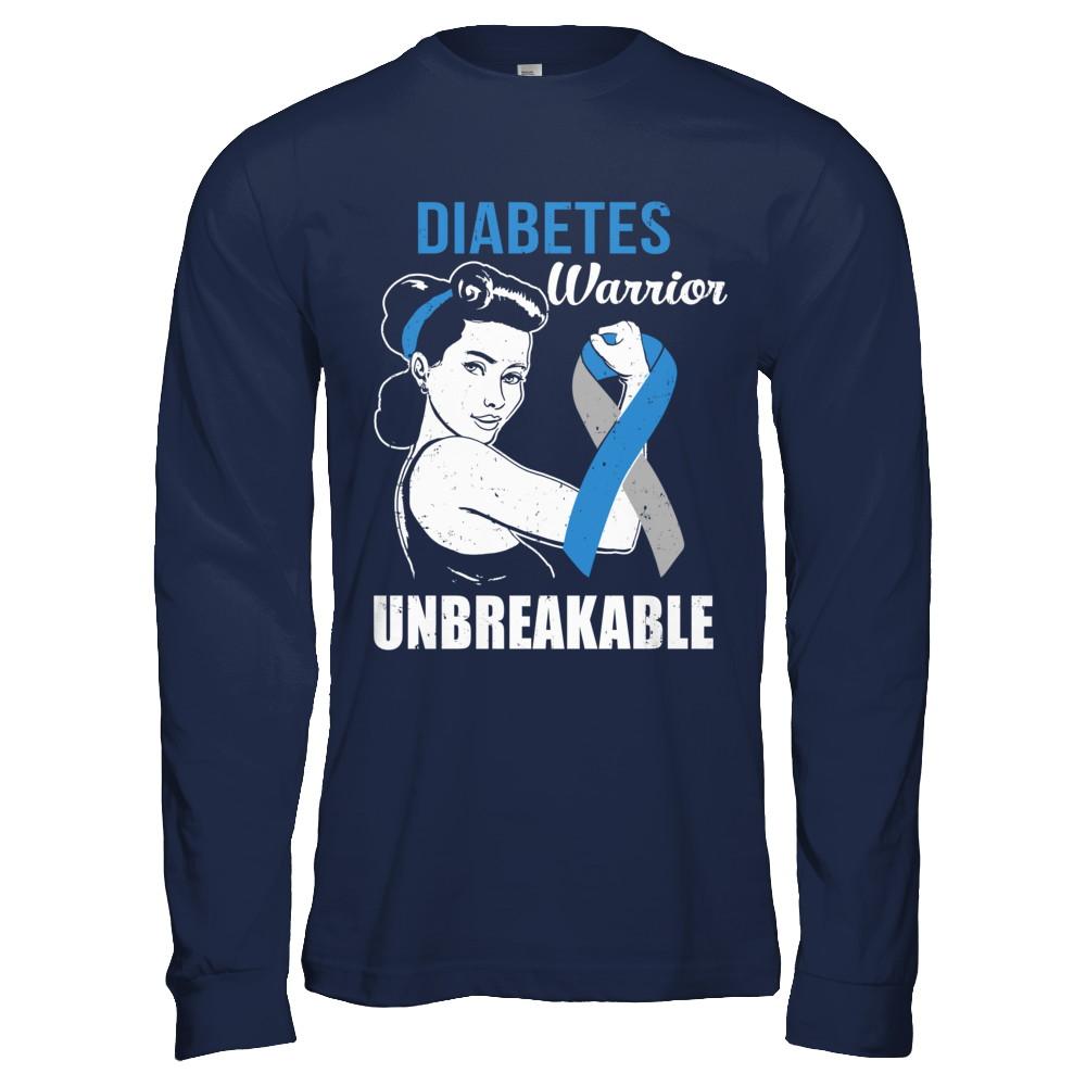 Diabetes Warrior Unbreakable Diabetes Awareness-T-Shirt & Hoodie-Long Sleeve T-Shirt-Navy