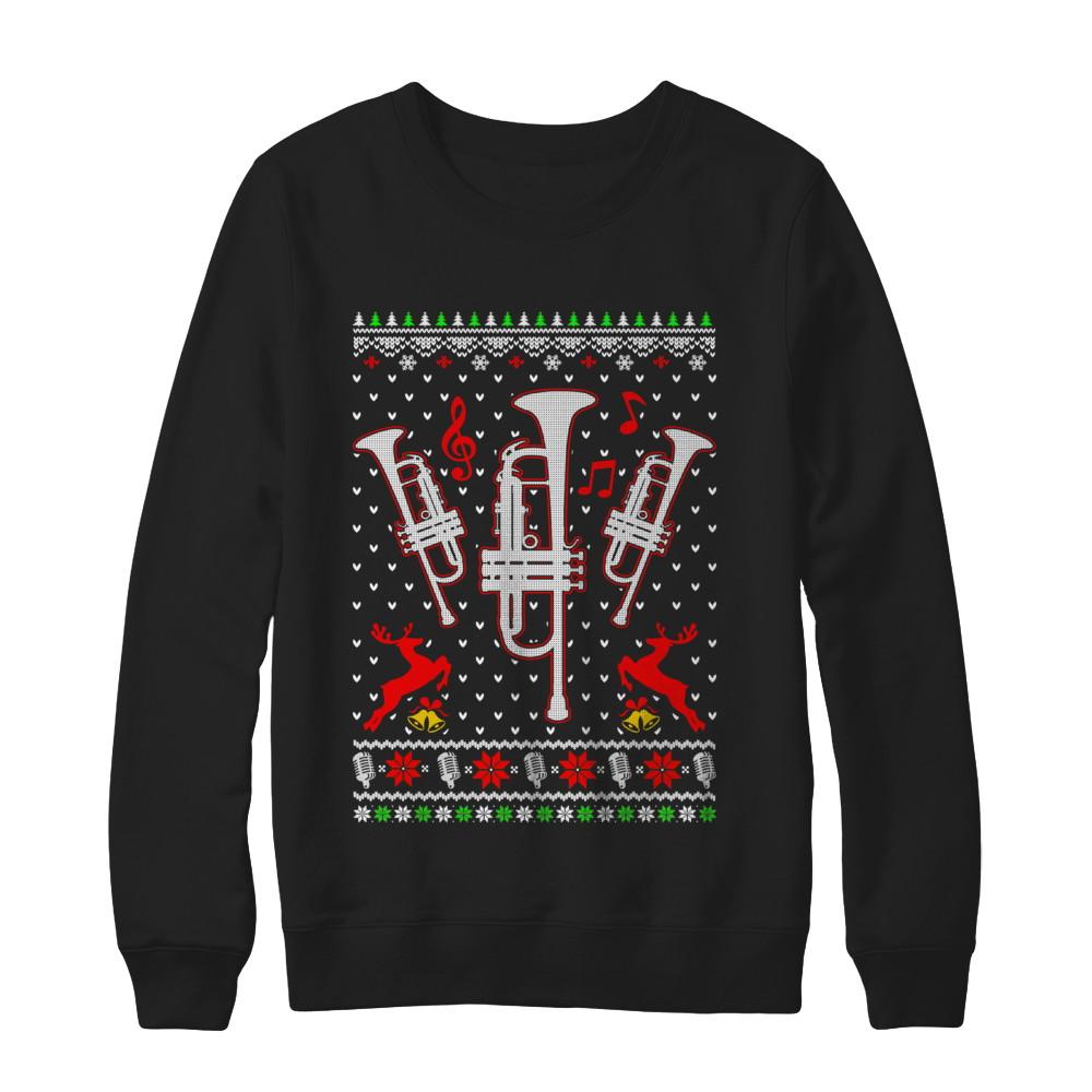 Santa Trumpet Ugly Christmas Sweater Gifts-T-Shirt & Sweatshirt-Crewneck Sweatshirt-Black