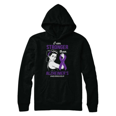 I Am Stronger Than Alzheimer's Awareness Support-T-Shirt & Hoodie-Pullover Hoodie-Black