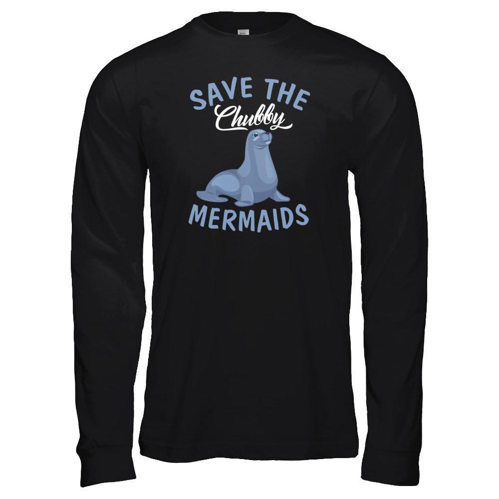 Save The Chubby Mermaids-T-Shirt & Tank Top-Long Sleeve T-Shirt-Black