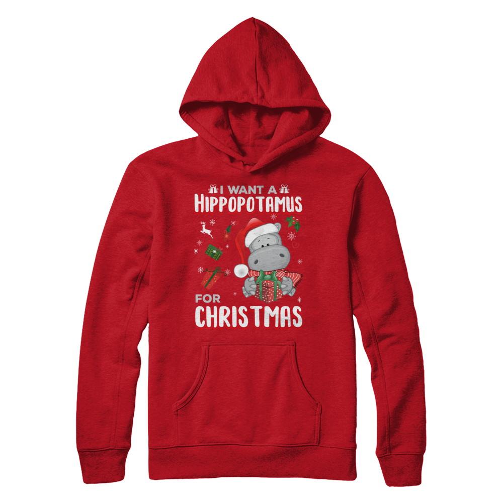 I Want A Hippopotamus For Christmas Hippo-T-Shirt & Sweatshirt-Pullover Hoodie-Red
