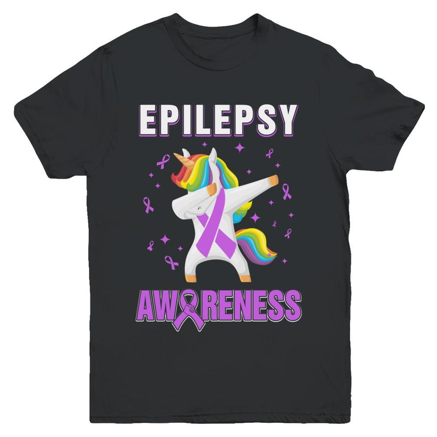 Inspirational Epilepsy Awareness Unicorn Support Youth-Youth Shirt-Youth T-Shirt-Black