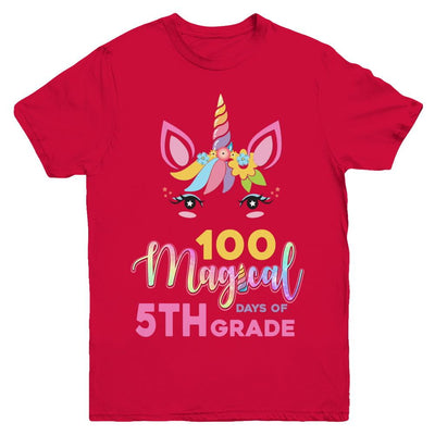 100 Magical Days Of 5Th Grade School Unicorn Girl Gift Youth-Youth Shirt-Youth T-Shirt-Red